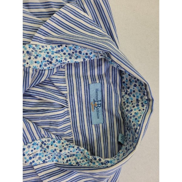 Harmont & Blaine Flip Cuff Men's XL White Blue Stripe Casual Button Dress Shirt - Picture 7 of 11